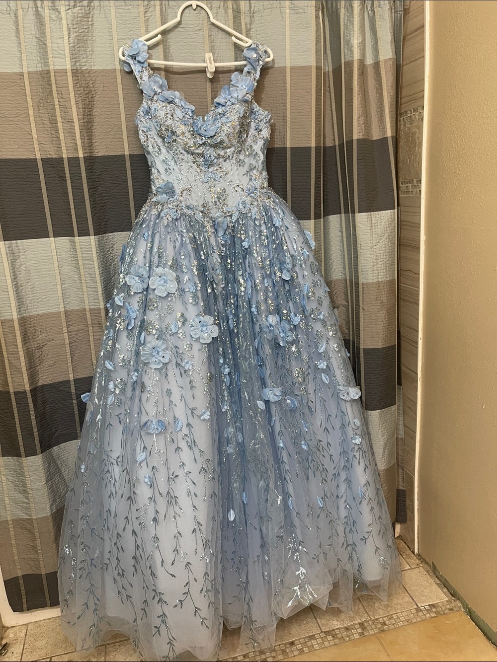 Dancing Queen Light Blue Floral Appliqué Ball Gown